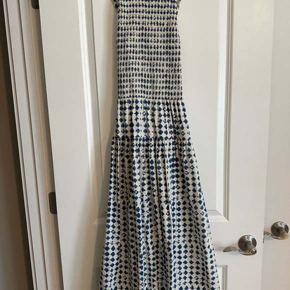 Madewell Blue and Cream Smocked Halter Midi Dress - Picture 6 of 6